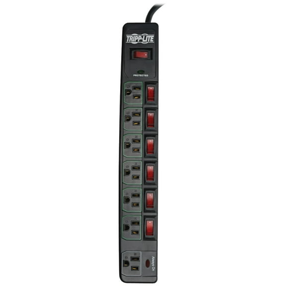 Tripp Lite TLP76MSGB ECO-Surge 7-Outlet Surge Protector with 6 Individually Controlled Outlets, 6ft Cord