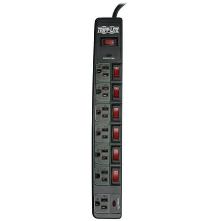UPC: 0037332205810 | Tripp Lite TLP76MSGB ECO-Surge 7-Outlet Surge Protector with 6 Individually Controlled Outlets  6ft Cord