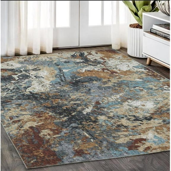 HomeRoots 574987 5 x 7 ft. Abstract Distressed Rectangle Area Rug, Blue & Rust