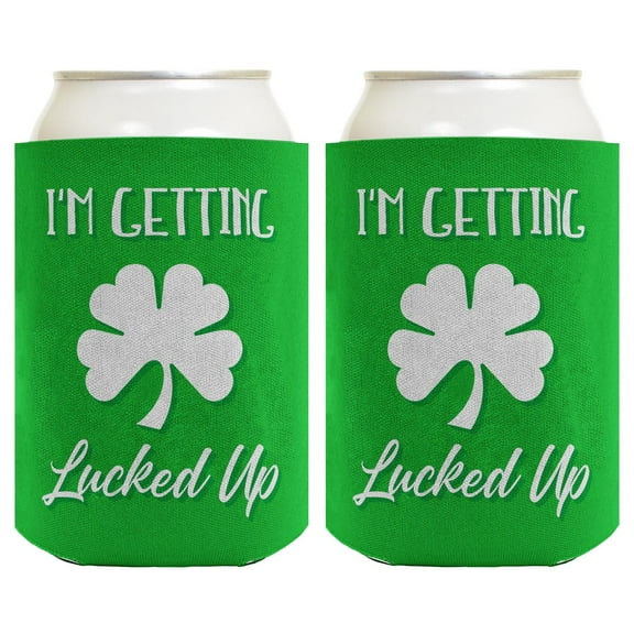 ThisWear St Patricks Day Accessories I'm Getting Lucked Up Green Shamrock Coolie 2-Pack Can Coolies Green