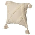 thumbnail image 5 of 16" Handwoven Cotton Throw Pillow Cover with White Tufted Stem Pattern and Black Tassel Corners with Filler, White, 5 of 7