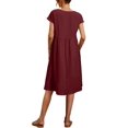 thumbnail image 2 of Zhyaj Women's Cotton Midi Dress Loose Tunic 2024 Summer Beach Midi Dresses with Pockets Crew Neck Short Sleeve Casual Midi Dress, 2 of 7