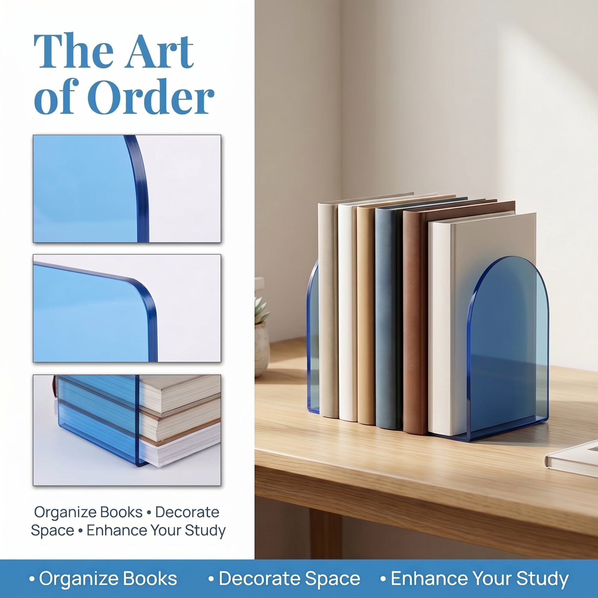 Unique Bargains 2Pcs Clear Acrylic Modern Non-Skid Bookends Qingchun Blue 4.7*3.9*6.1inch