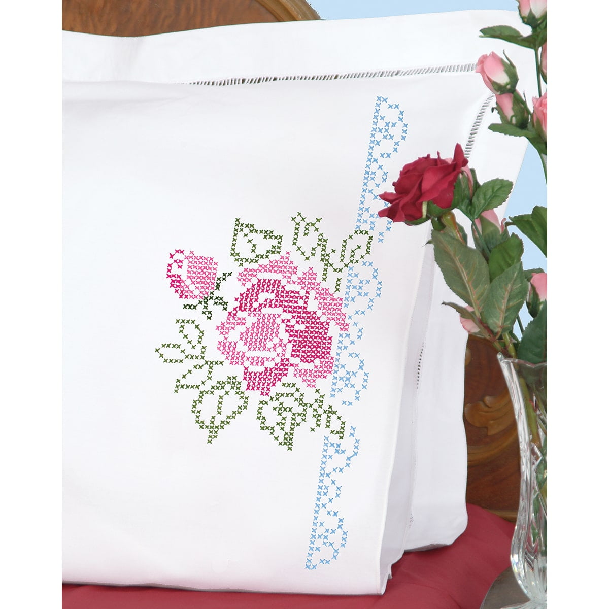 Jack Dempsey Stamped Pillowcases W//White Perle Edge 2//Pkg-XX Star