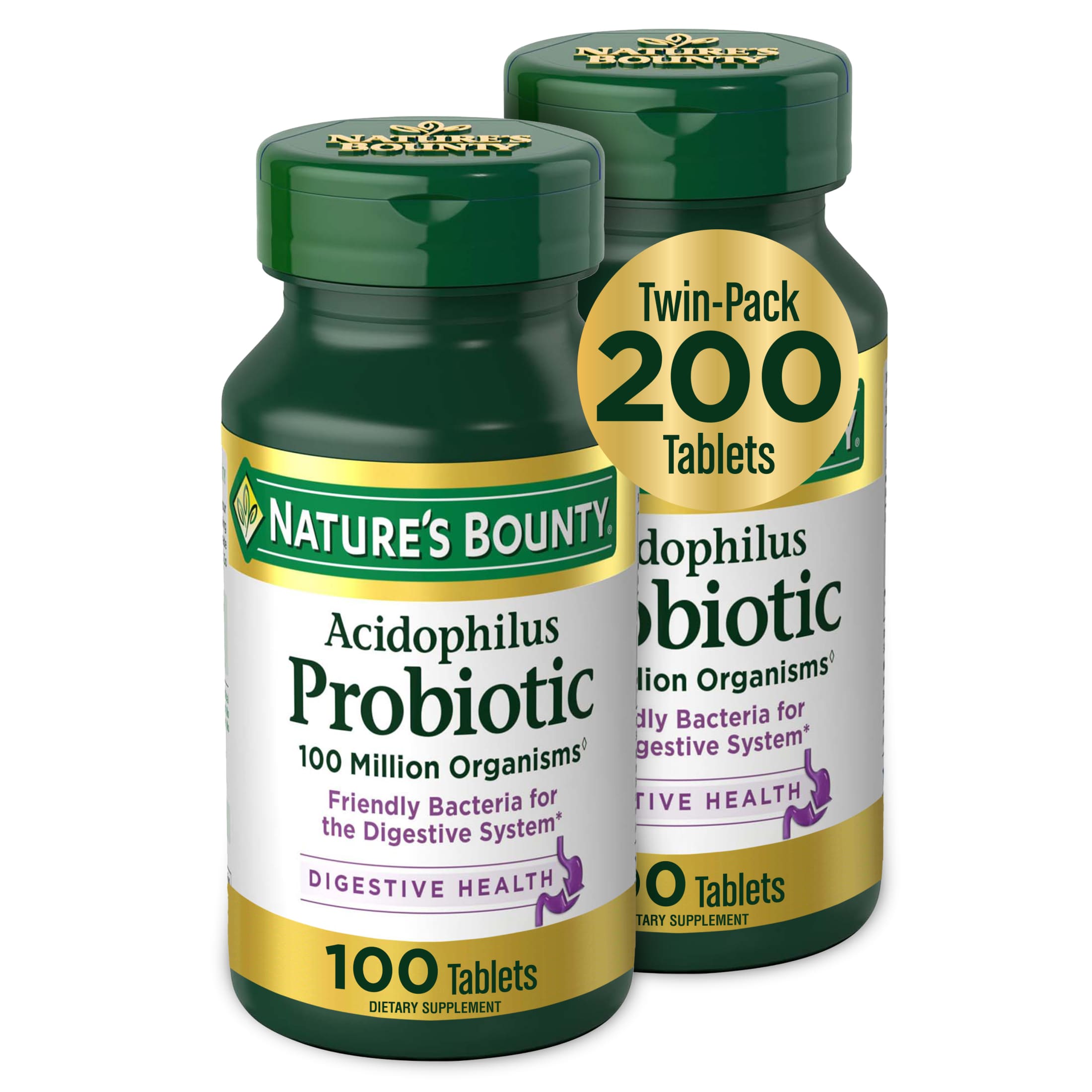 Nature's Bounty Acidophilus Probiotic Tablets, 200 Count (2 Pack)