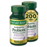 Nature's Bounty Acidophilus Probiotic Tablets for Men and Women, Digestive Health Gut Health Supplement, 100 Count, 2 Pack