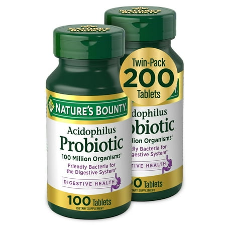 Nature's Bounty Acidophilus Probiotic Tablets for Men and Women, Digestive Health Supplement, 100 Ct, 2 Pack