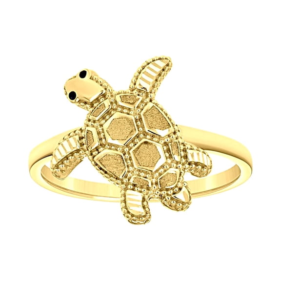 14k 14kt Yellow Gold Womens Enameled Turtle Ocean Life Ring