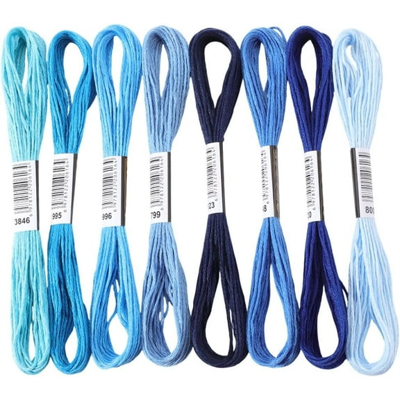 8 Skeins 6 Strands Blue Embroidery Floss Thread Polyester Variegated Gradient Cross Stitch Threads Friendship Bracelets String Bulk for Jewelry Making Hand Sewing Knitting Stitching Crafts Blue