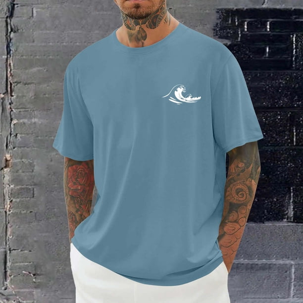 Tops para hombre, blusas y camisas de cuello redondo y manga corta para hombre, blusas casuales de moda con cuello redondo y estampado para hombre, blusas de poliéster para hombre.