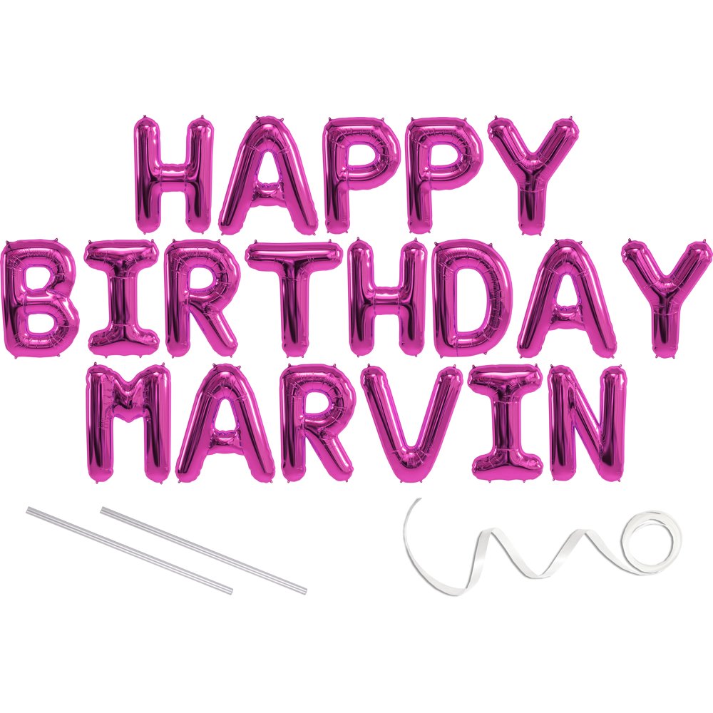 marvin happy birthday mylar balloon banner pink 16 inch letters