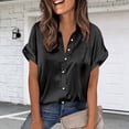 thumbnail image 3 of ZQGJB Womens Satin Blouse Dressy Summer Short Sleeve Silk Tops Button Down Collared Tunic Shirts Business Casual Work Outfits, 3 of 10