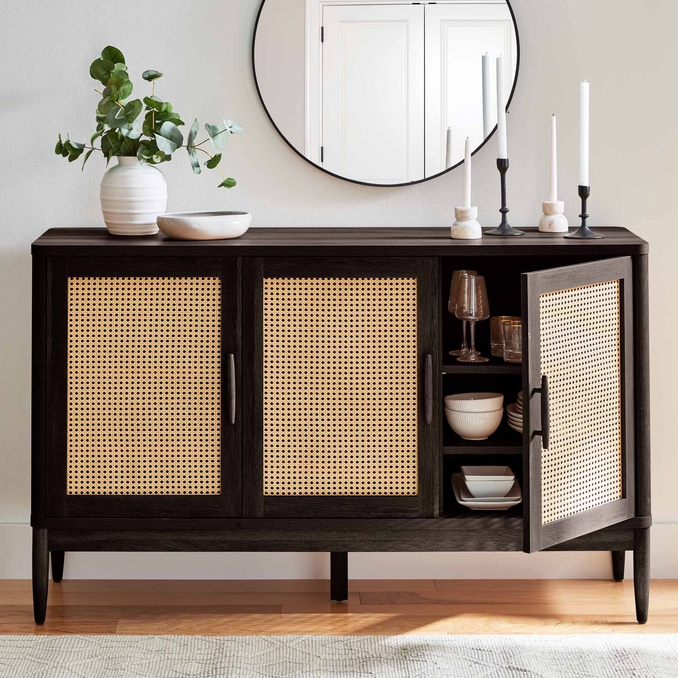 Better Homes & Gardens Springwood Caning Sideboard, Charcoal Finish
