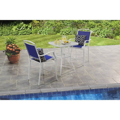 Mainstays Sand Dune 3pc Balcony Bistro Set Blue and White Walmart