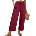 thumbnail image 5 of Outfmvch cotton linen pants women Women's Culottes Womens Embroidered Linen Pants Linen Beach Pants Boho Wide Leg High Waist Wide Leg Trousers with Pockets Barrel Pants Women Beach Long Pants Red L, 5 of 8