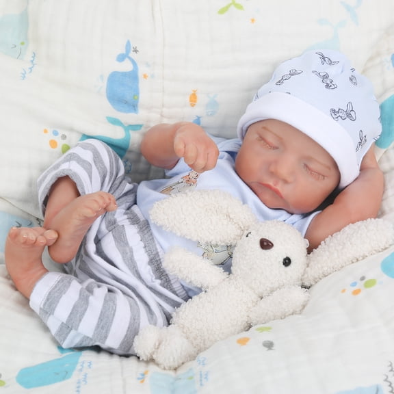 Realistic Reborn Baby Boy Doll Levi, 18 Inch Lifelike Sleeping Newborn, Soft Cloth Body with Poseable Limbs, Hand-Painted Details, Gift Box Set, Ideal for Kids Age 3 