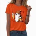 thumbnail image 2 of TOWED22 Fall Shirts for Women Casual Cute Pumpkin Ghost with Coffee Graphic T-Shirts Novelty Halloween Tee Autumn Thanksgiving Tops(Orange,L), 2 of 7