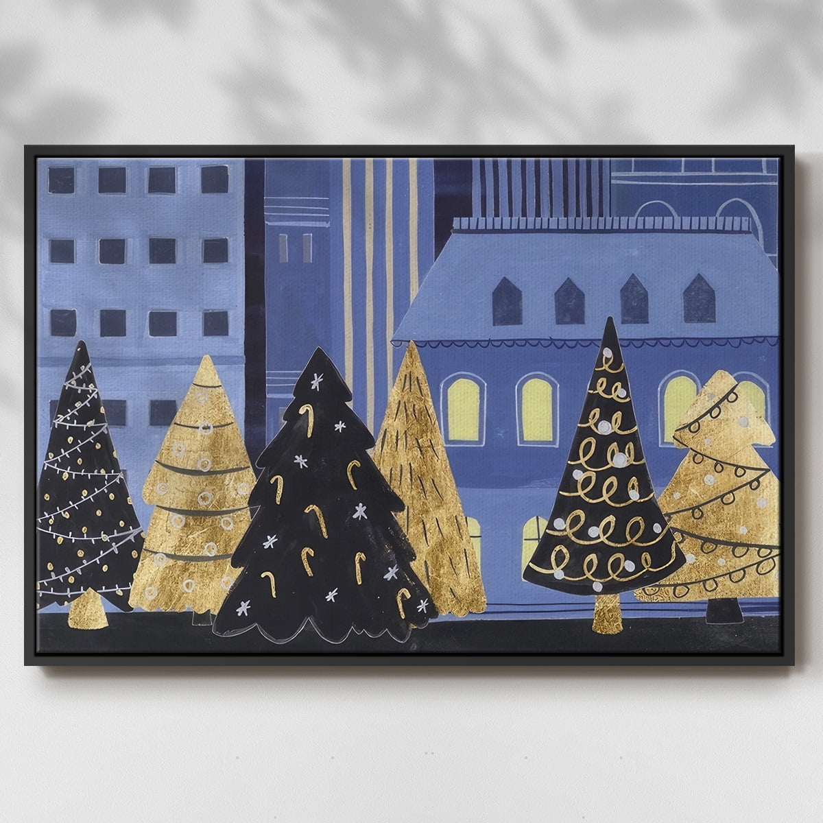 Holiday Night Collection A - Framed Gallery Wrapped Holiday Canvas - 17 x 25 - Black Frame