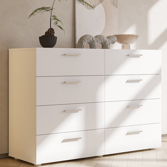 UBesGoo 8 Drawer Dresser, Wood Storage Cabinet Tower Clothes Organizer Chest Dresser for Bedroom, Hallway, Entryway, White