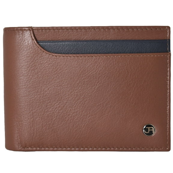 Jack Abrahams Mens Genuine Goat Nappa Leather Bi-Fold Top Front Pocket RFID Wallet (Cognac/Black)