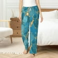 thumbnail image 3 of PISONIC Turquoise Marble With Gold Printed Women's Pajama Pants, Comfy Pajama Bottoms With Pockets&Drawstring, 3 of 7