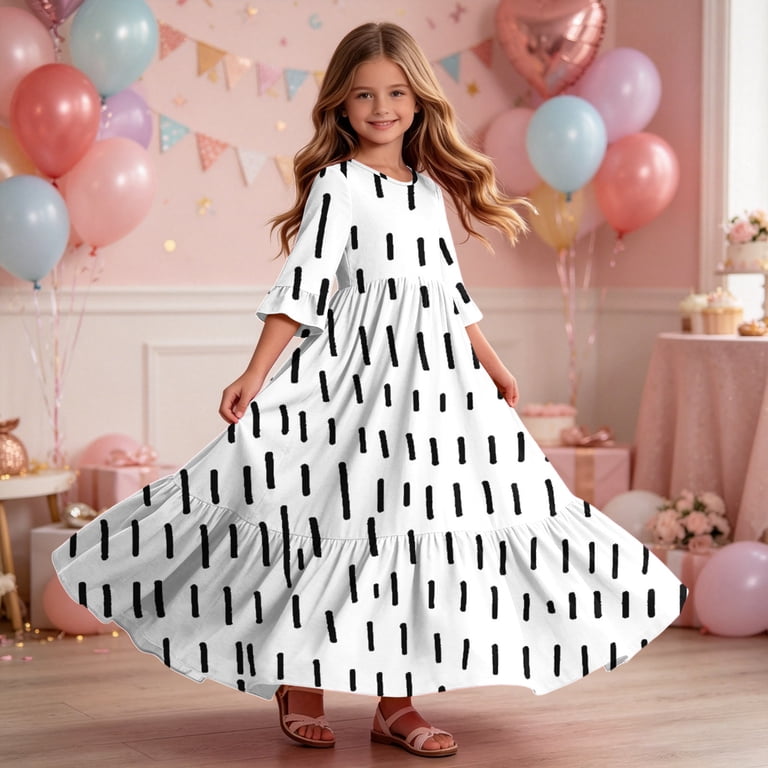 4t maxi dress Atoguta School Dress Uniform For Girls Short Sleeve Floral Print Loose Casual Long Maxi Dress with Pockets Size 4t-14, White, Girl's, Size: 13