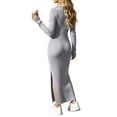 thumbnail image 5 of Tqcoqu Women's Solid Ribbed Knit Maxi Dresses,Lapel V Neck Long Sleeve Slim Fit Dress,Side Slit Business Elegant Maxi Dress,Gray Women's S-XXL, 5 of 7
