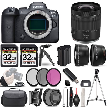 Canon EOS R6 Mirrorless Camera +24-105mm f/4-7.1 IS STM Lens +3 PC Filter +64GB