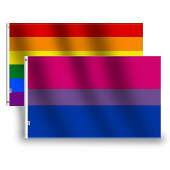 TRAHOO-2 Pack/Set Rainbow Flag and Bisexual Pride Flag Indoor/Outdoor House Yard Porch Decor LGBT Banner for Pride Gay/Lesbians Bi pride flag