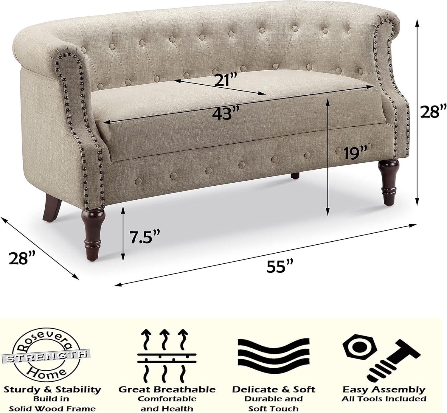 Shengchao Trade Loveseat Sofa for Living Room - Long Couch in a Box, Love Seat for Small Area, Couches for Living Room