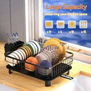 Dish Drying Rack, WLRETMCI Dish Drainer for Kitchen Counter, Large Dish Rack with Utensil Holder, Drainboard and Swivel Spout