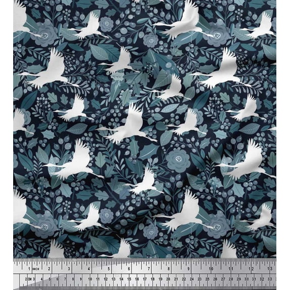 Soimoi Viscose Chiffon Fabric Leaves,Floral & Princess Cat Bird Print Fabric by Yard 42 Inch Wide