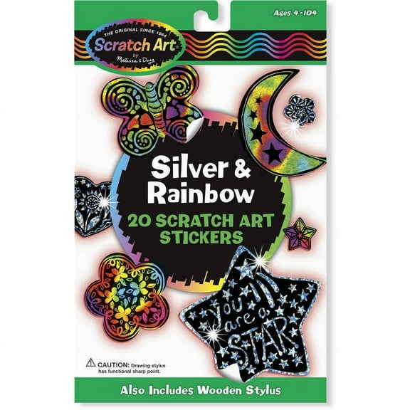 Melissa & Doug Scratch Art Silver and Rainbow Stickers, Includes 20 Stickers