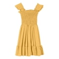 thumbnail image 4 of Girls' Summer Sleeveless Smocked Dress Square Neck Ruffle Hem Casual Sundress Yellow 120, 4 of 4
