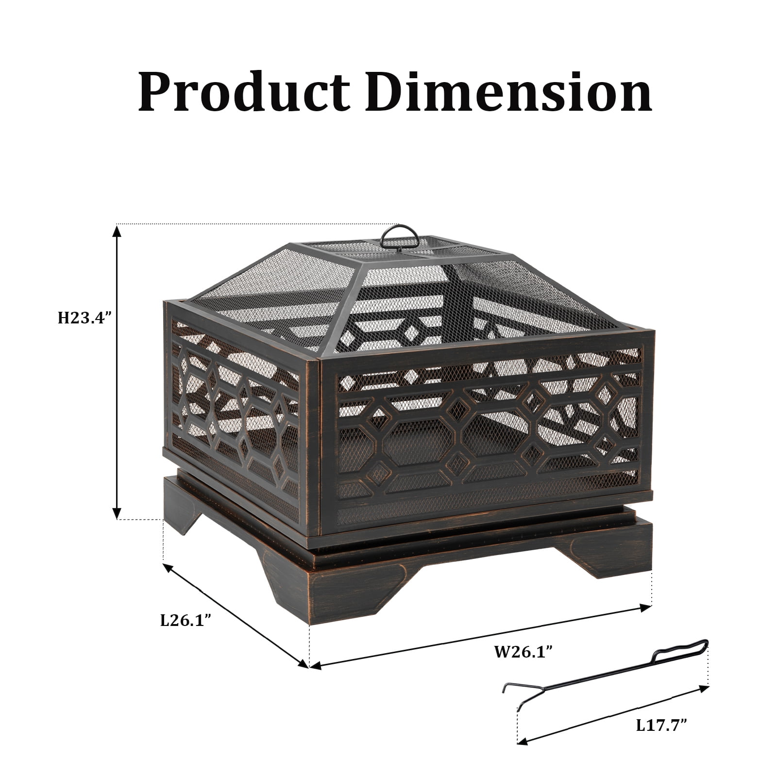 MistMo 26“ Square Wood Burning Fire Pit for Outdoor Patio Garden