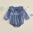 thumbnail image 2 of larppty Baby Girl Denim Outfit Button Romper Jean Jumpsuit Shorts Overalls Toddler Cowgirl Outfits Western Infant Clothes (Blue,3-6 Months), 2 of 4