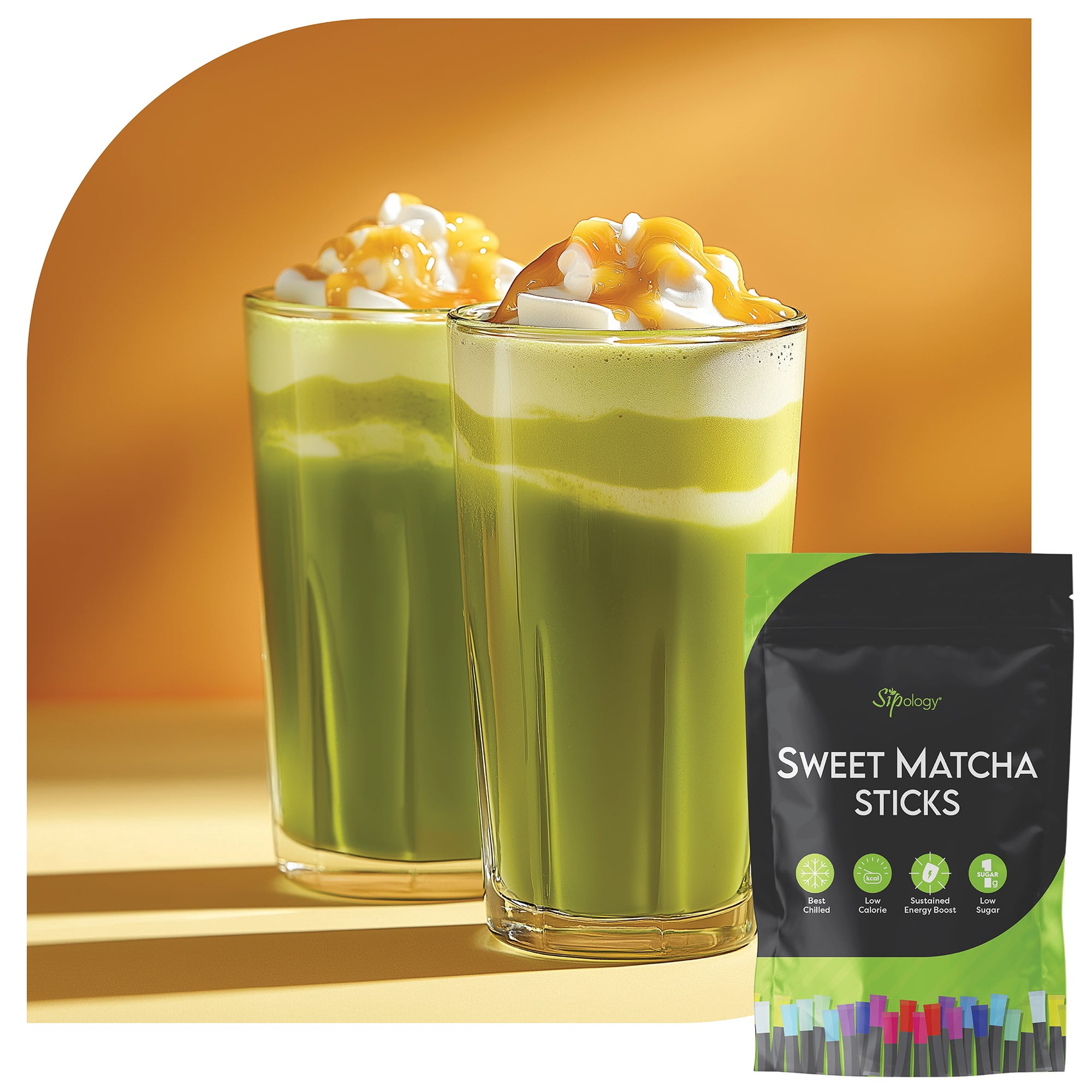 Sipology: Sweet Matcha - Salted Caramel - 10 Stick Pack, Powder Drink Mix, Hot Or Cold, Japanese Matcha, Low Sugar & Stevia Sweetened, Energy Boost