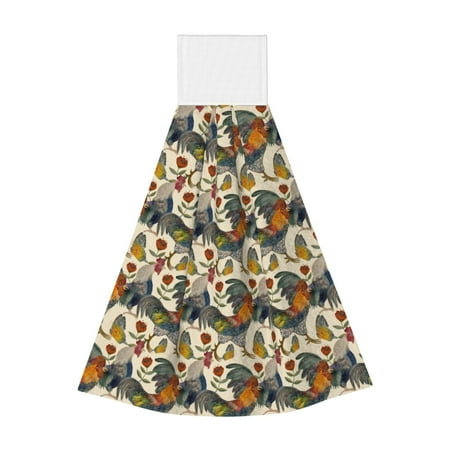 

Qekee Multi-Colored Roosters Print Hanging Kitchen Towels Coral Velvet Wipe Hand Towel Absorbent Hand Towels Microfiber Tie Towel for Bathroom Kitchen Decor