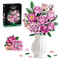thumbnail image 1 of Juego de flores de rosas rosas en ramo, 834 piezas de flores artificiales de rosas colecci&oacute;n bot&aacute;nica compatible con flores de lego para adultos, regalos de Navidad, aniversario,, 1 of 7