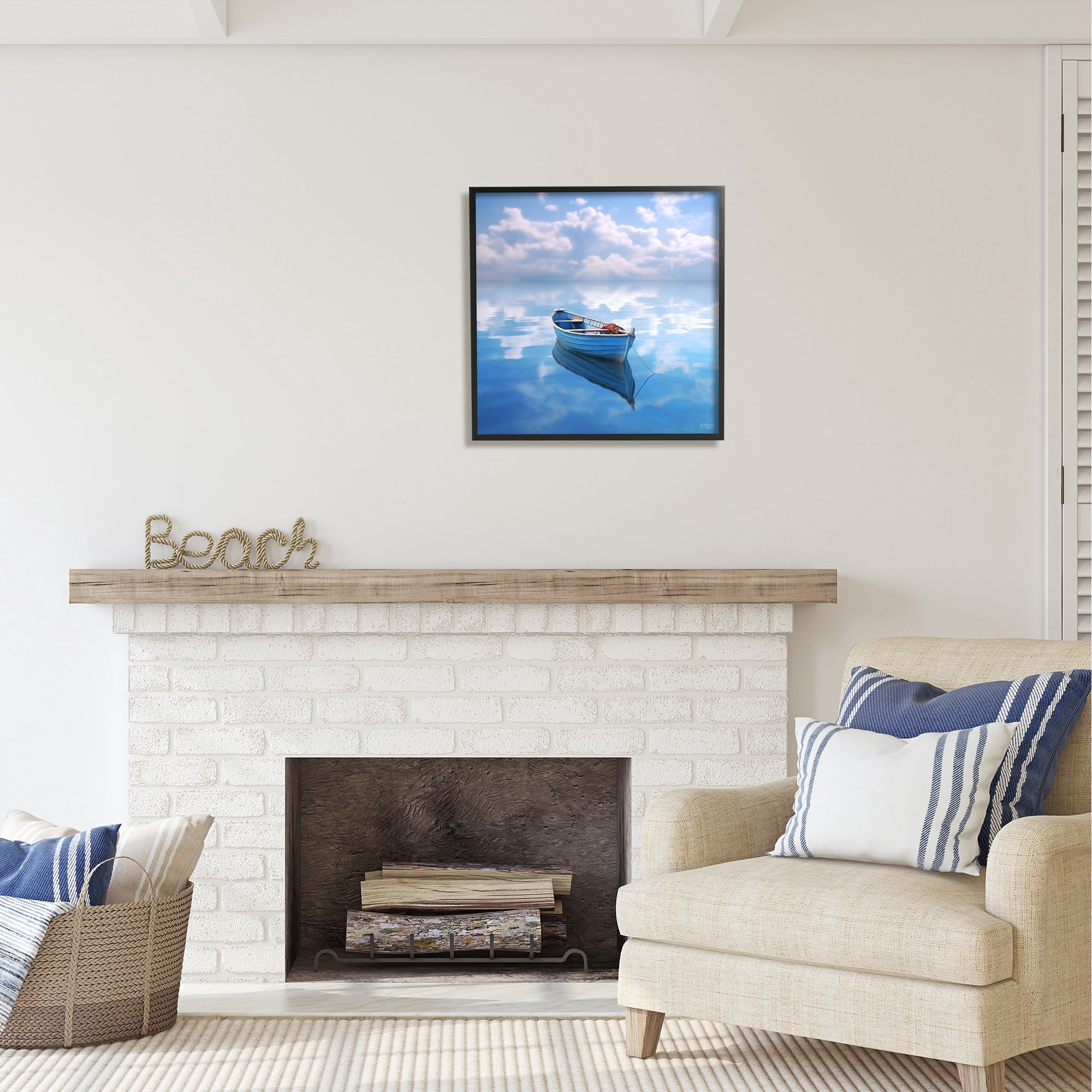 Stupell Industries Lone Boat on Cloudy Sea Transportation Painting Black Framed Art Print Wall Art, 24 x 24