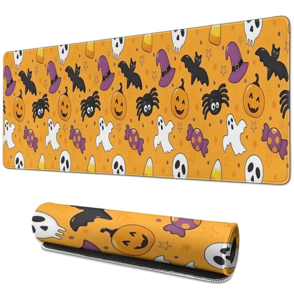 Long Mouse Pads for Desk,Halloween Icons Pattern Desk Mats on Top Of Desks, Desk Mouse Pad Extra Large with 3mm Non-Slip Base and Stitched Edge for Gaming,Office,Work,Home 31.5x11.8in
