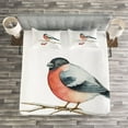 thumbnail image 3 of Ambesonne Rowan Quilted Bedspread Set 3 Pcs, Wild Bird Watercolor, Queen Size, Coral Pale Grey Black, 3 of 3
