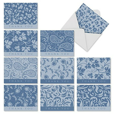 'M1709TY BLUE BY YOU' 10 Assorted Thank You Note Cards Feature Classic Paisley and Vining Floral Patterns in Delicate Blues with Envelopes by The Best Card