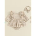thumbnail image 4 of Suealasg 2Pcs Baby Girl Fall Clothes 3 6 12 18 Months Infant Girl Long Sleeve Tweed Romper Dress +Headband Newborn Girl Autumn Outfits, 4 of 7