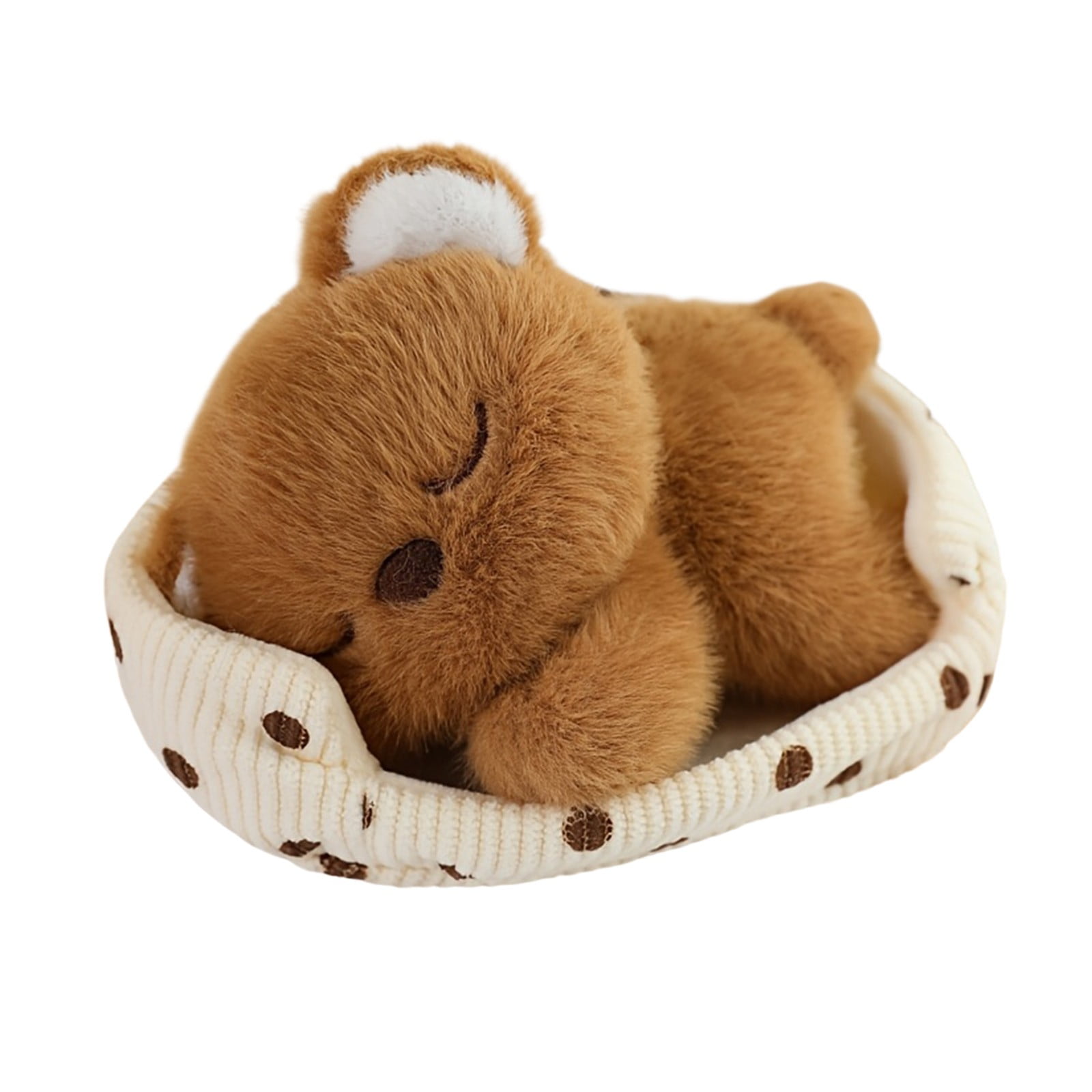 Bear Stuffed Animal Cute Soft Sleeping Bear Plushies with Polka Dot Bed Small Plush Toys for Kids
