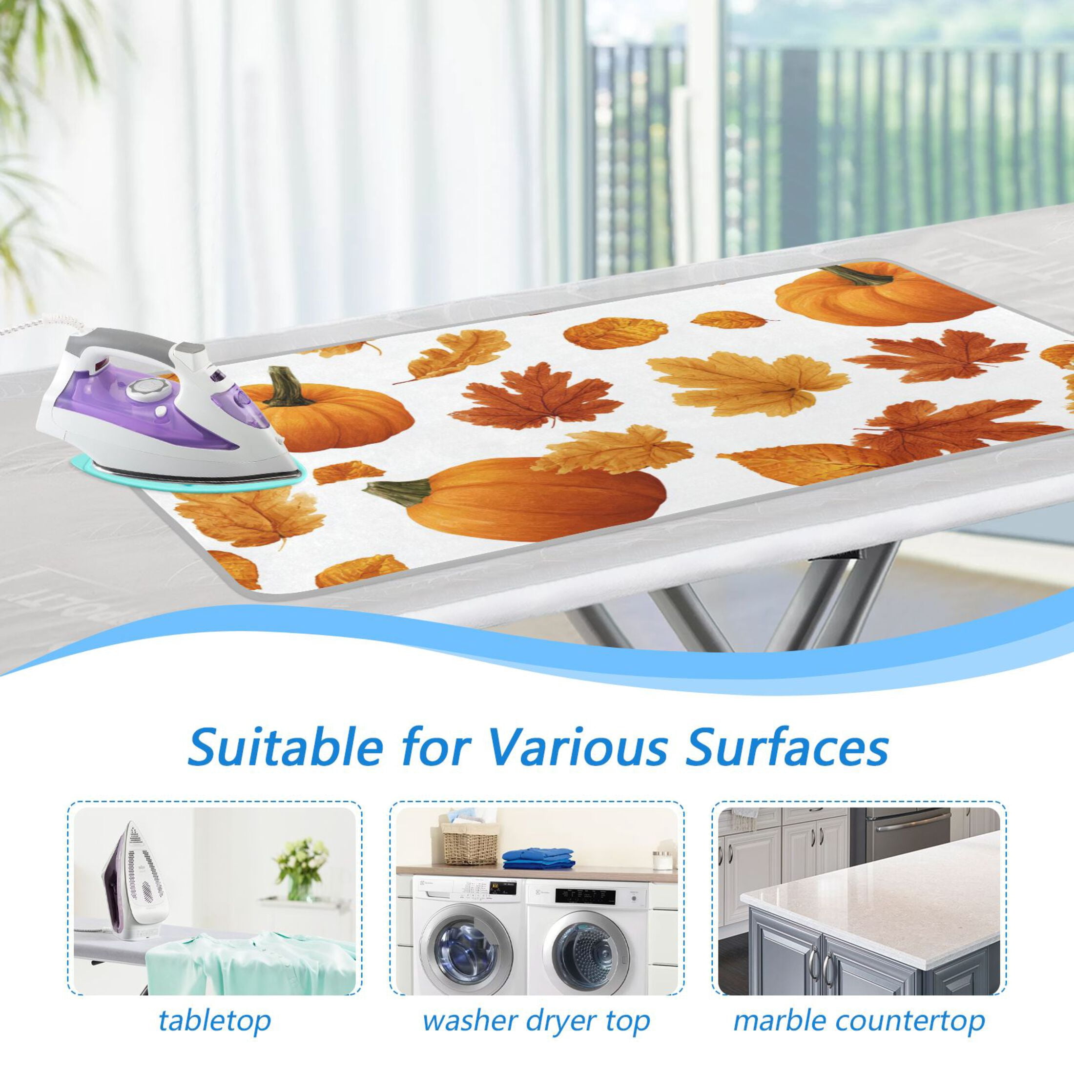 Pumpkins and Fall Leaves Ironing Mat Blanket Portable Travel Ironing Pad Heat Resistant Pad 47.2" x 27.6”