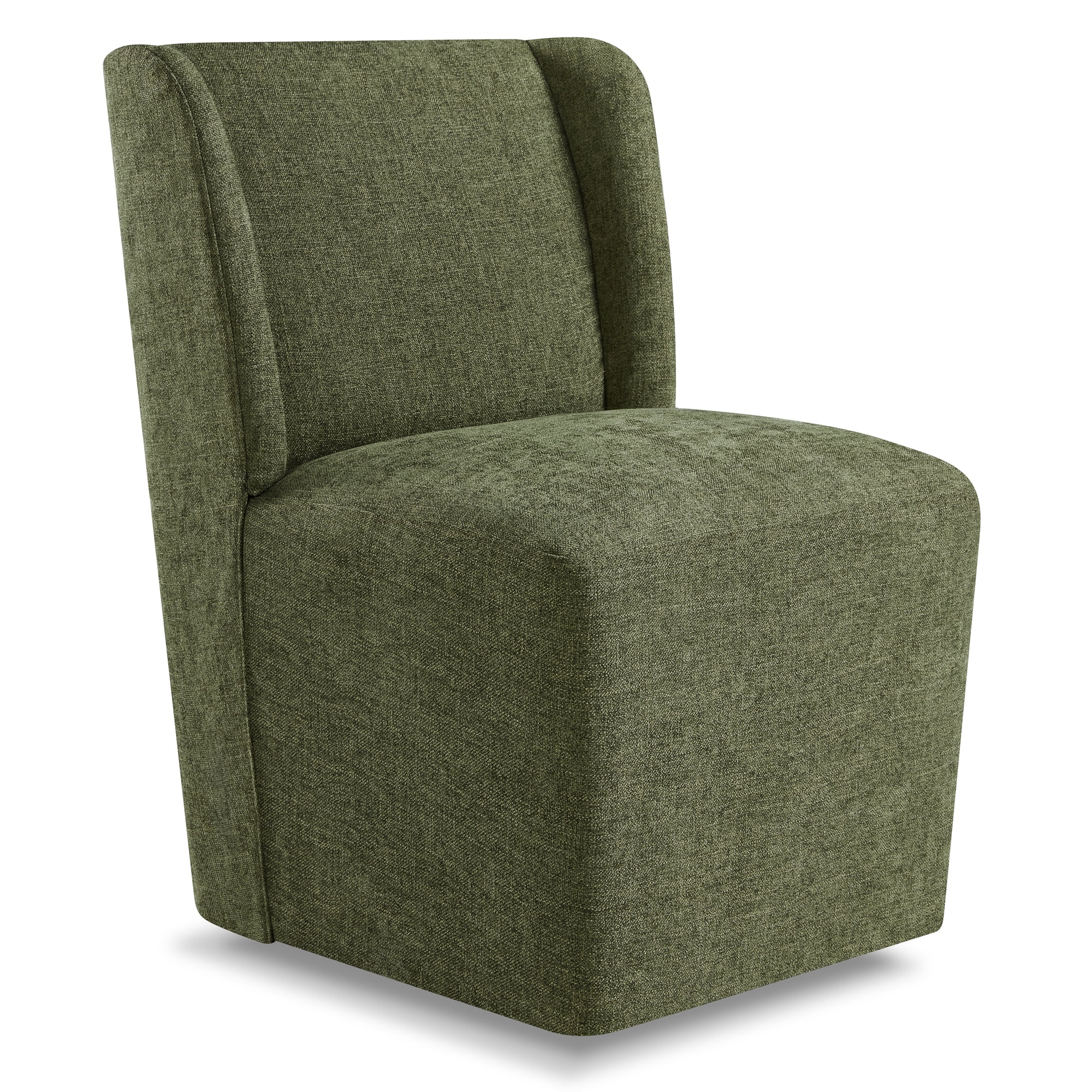 Spruce & Spring Modern Upholstered Dining Chair with Wingback and Hidden Casters, Single, Fabric in Moss Green