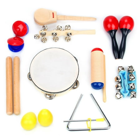 Musical Instrument Set 16 PCS | Rhythm & Music Education Toys for Kids | Clave Sticks, Shakers, Tambourine, Wrist Bells & Maracas for Kids | Natural Toys with Carrying Case by Boxiki