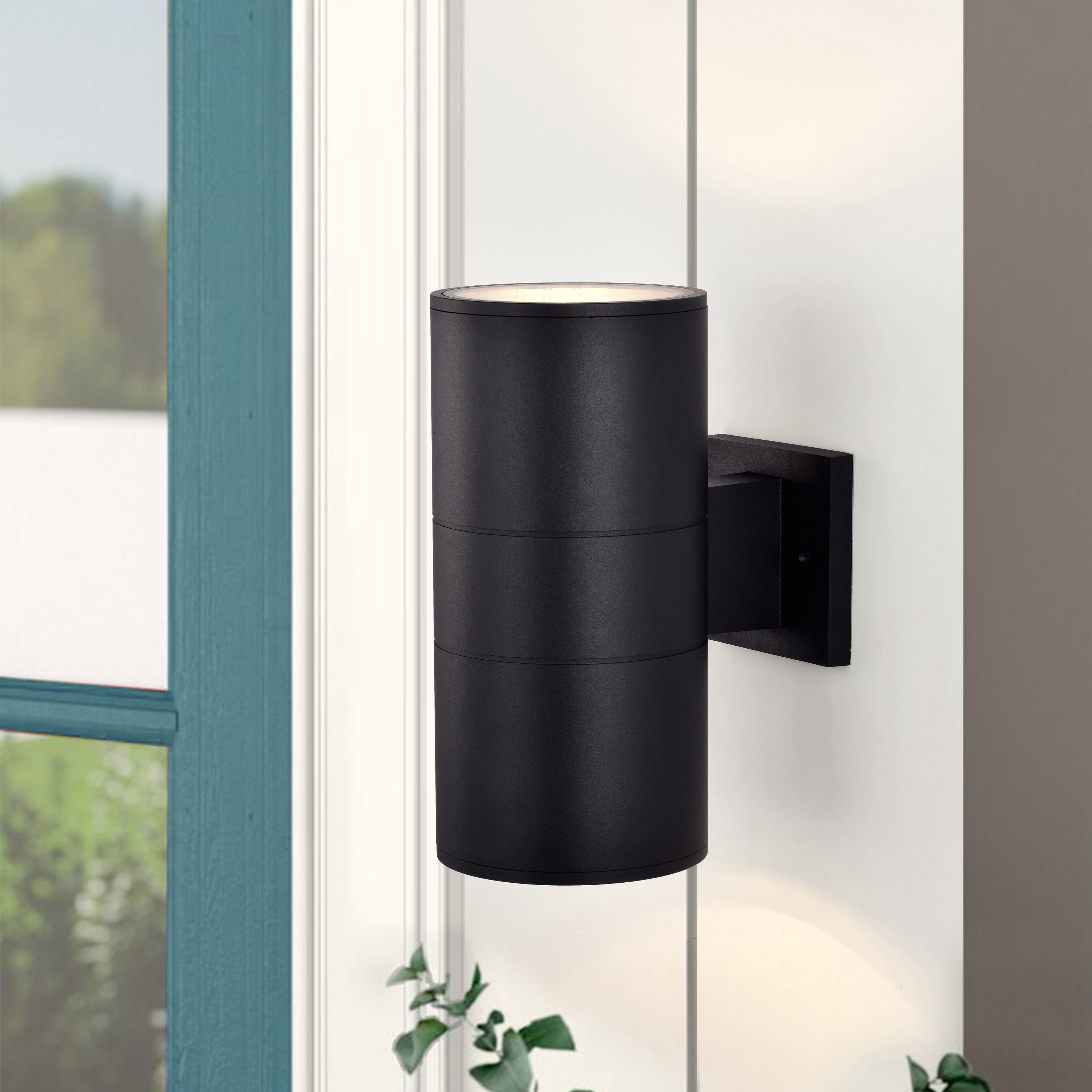 C Cattleya  2-Light Matte Black Cylinder Outdoor Wall Sconce - W 5-3/4" x E 8-1/2" x H 11-3/4"
