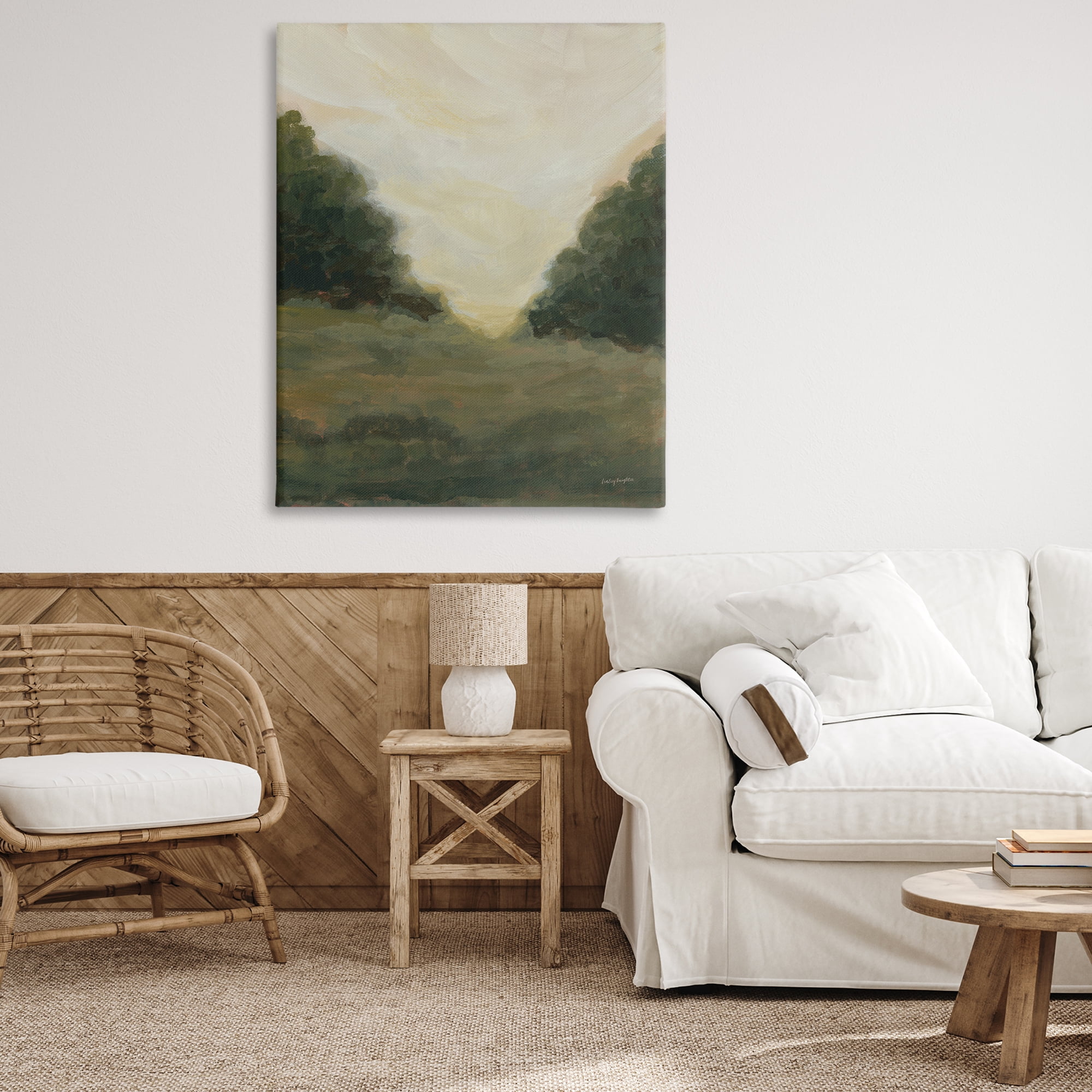 Stupell Industries Serene Green Field View Landscape Painting Gallery Wrapped Canvas Art Print Wall Art, 36 x 48